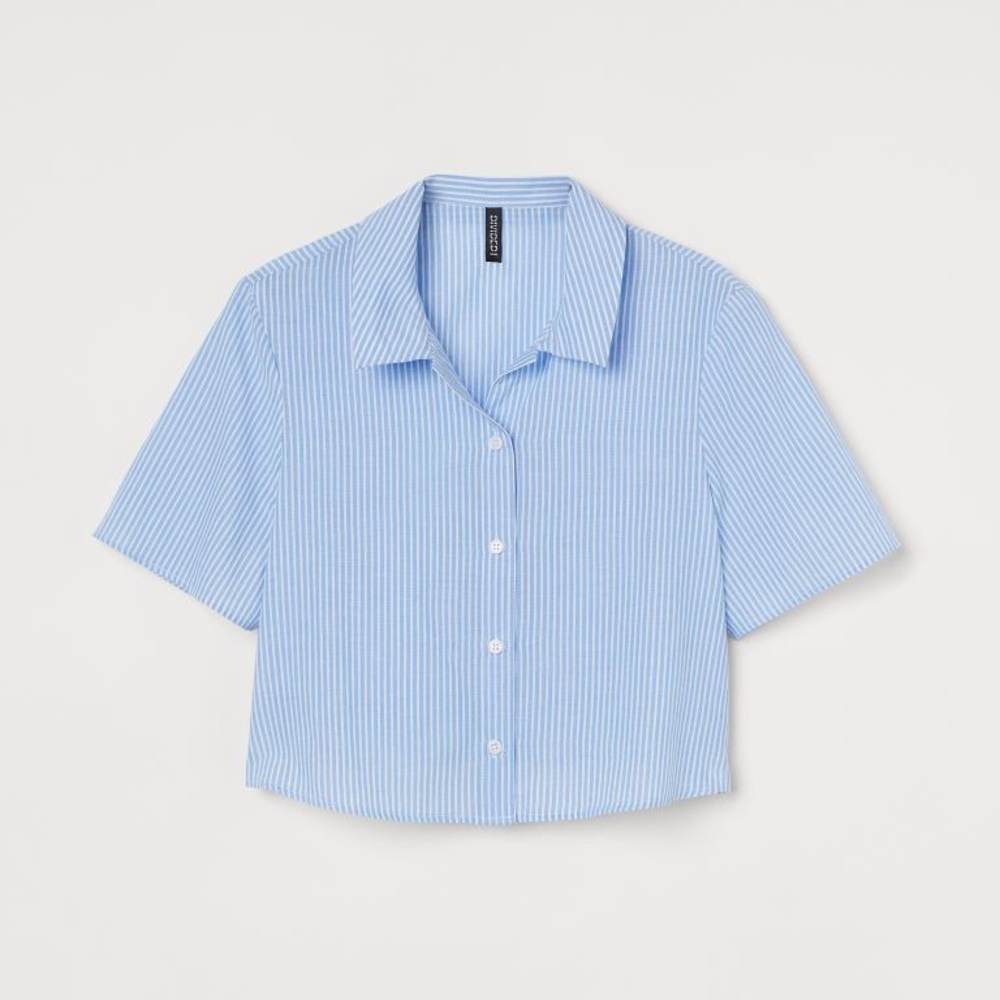 💙H&M Divided Blue/White Striped Cropped Blouse- Women’s XS